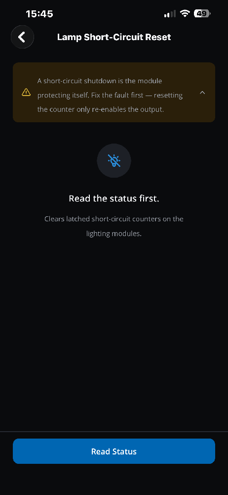 Lamp Short-Circuit Reset Read Status