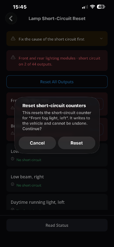 Reset Short-Circuit Counters Confirmation