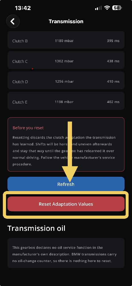 DiagBimmer Reset ZF 8HP Adaptation Values Button